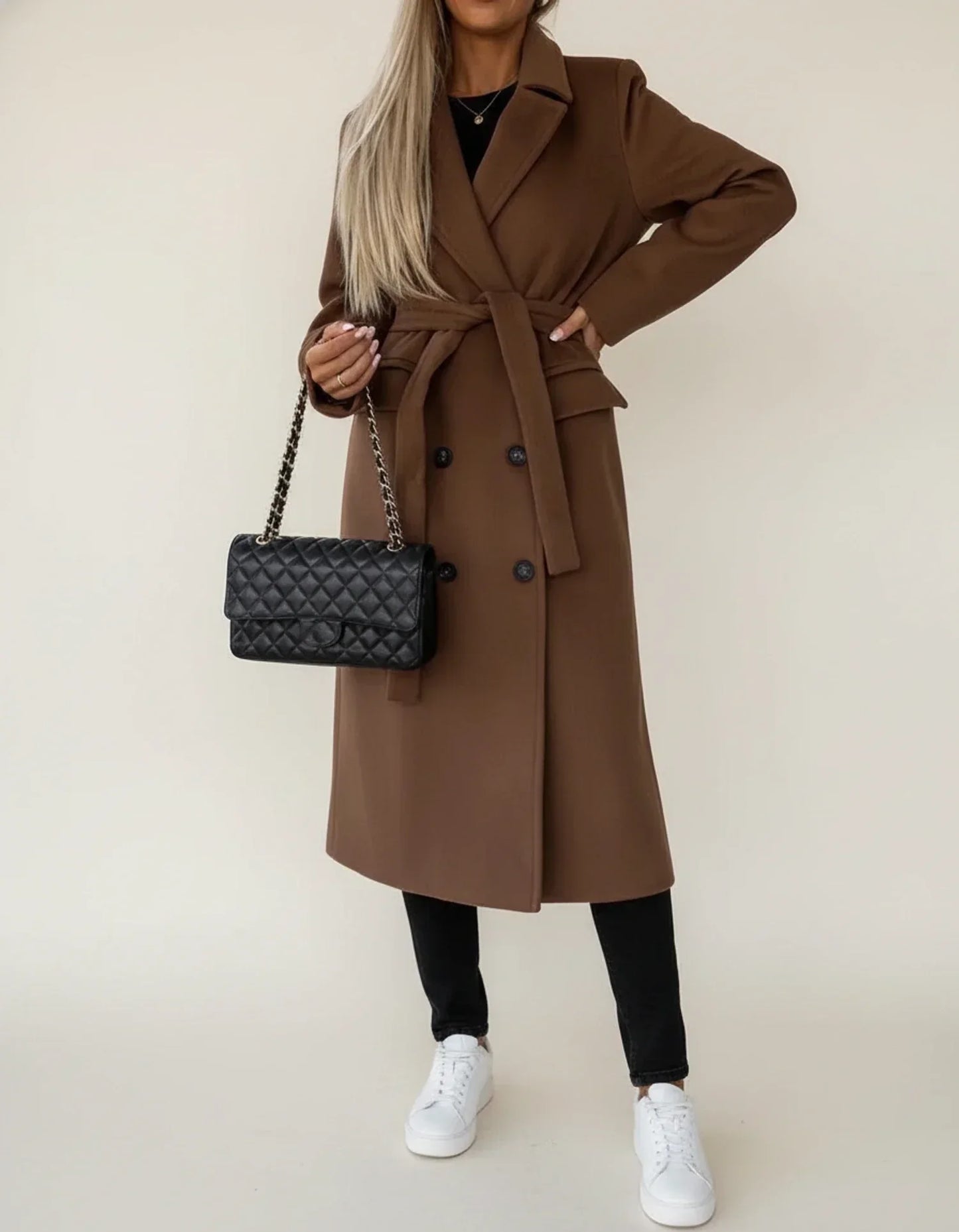 Elviera | Women’s Belted Double-Breasted Midi Overcoat