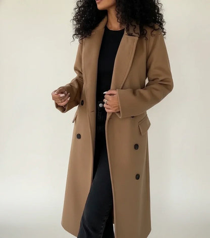 Elviera | Women’s Belted Double-Breasted Midi Overcoat
