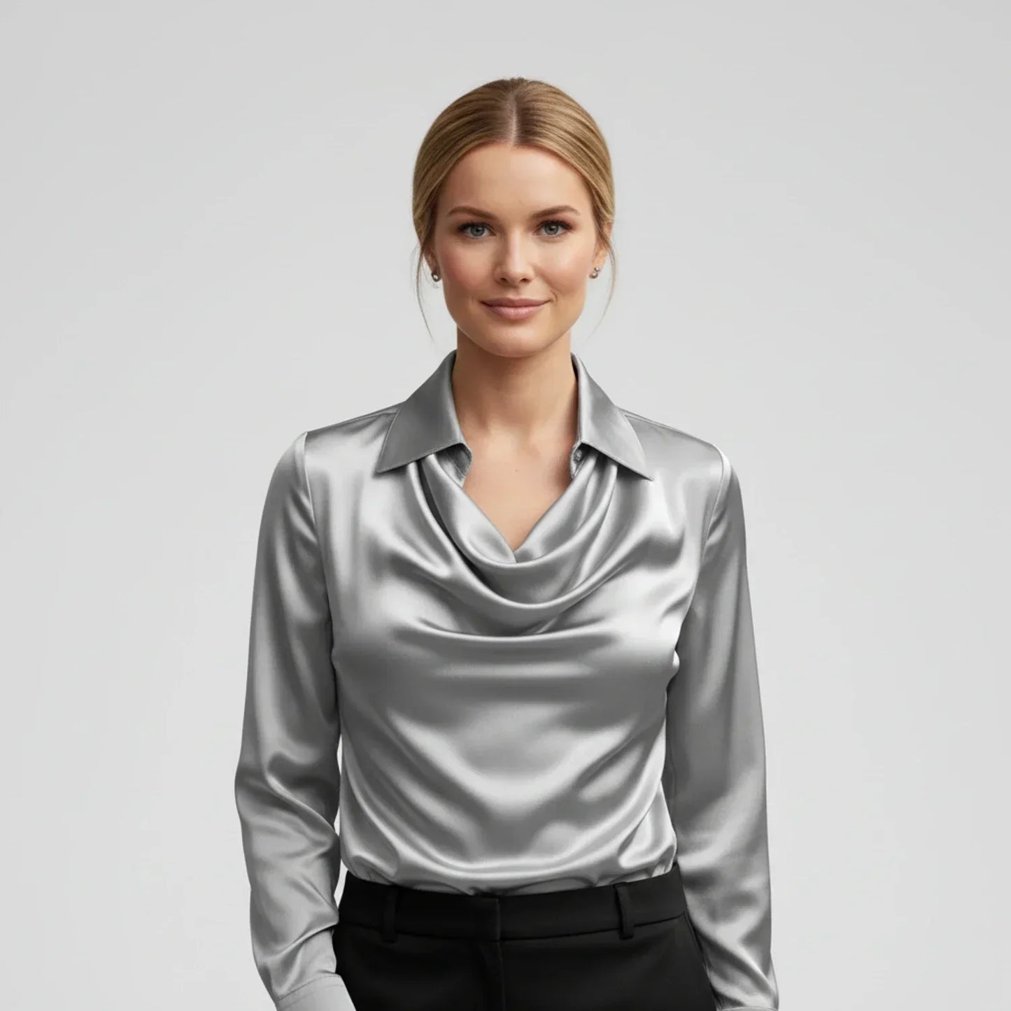 Elvienne | Women’s Cowl Neck Collared Blouse