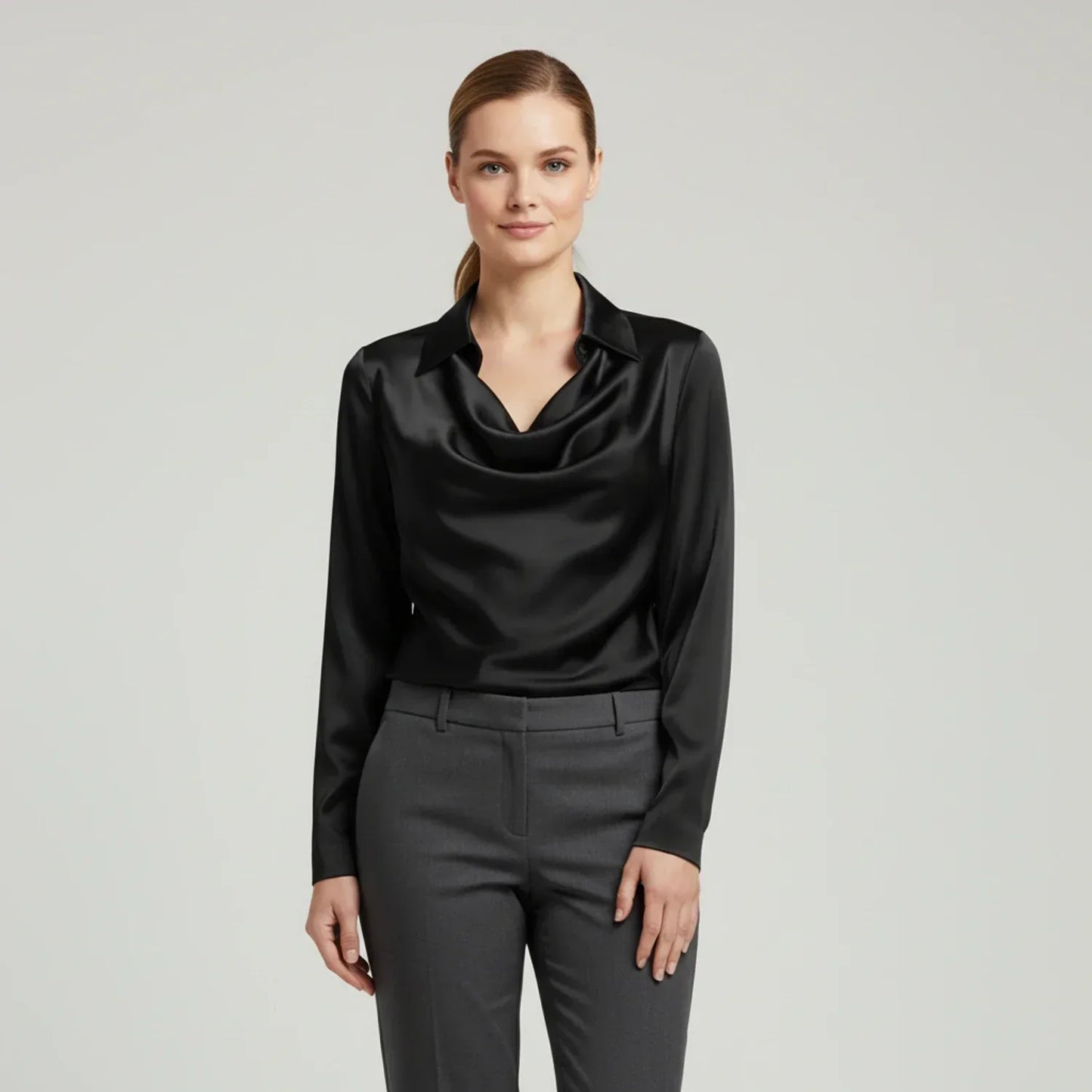 Elvienne | Women’s Cowl Neck Collared Blouse