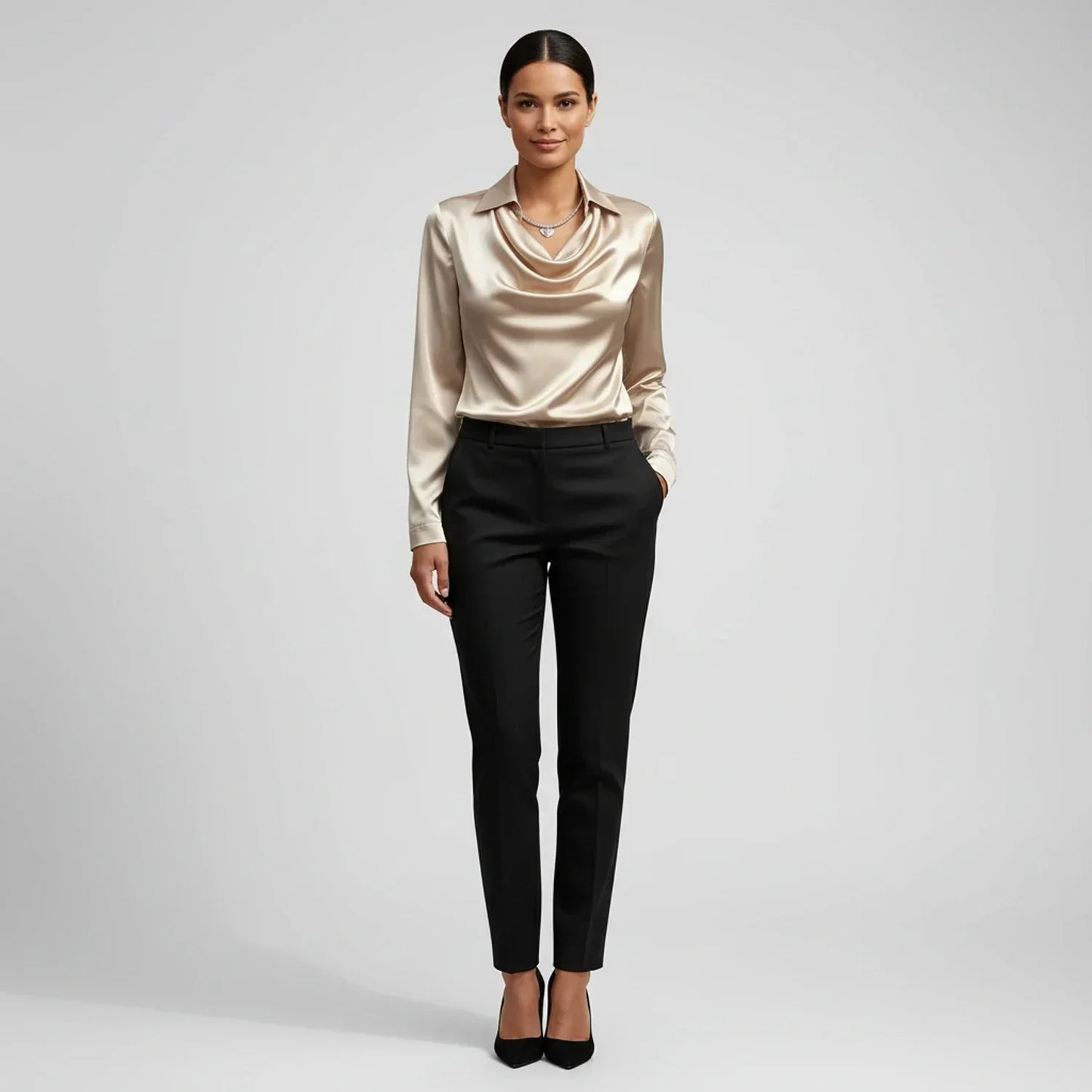 Elvienne | Women’s Cowl Neck Collared Blouse