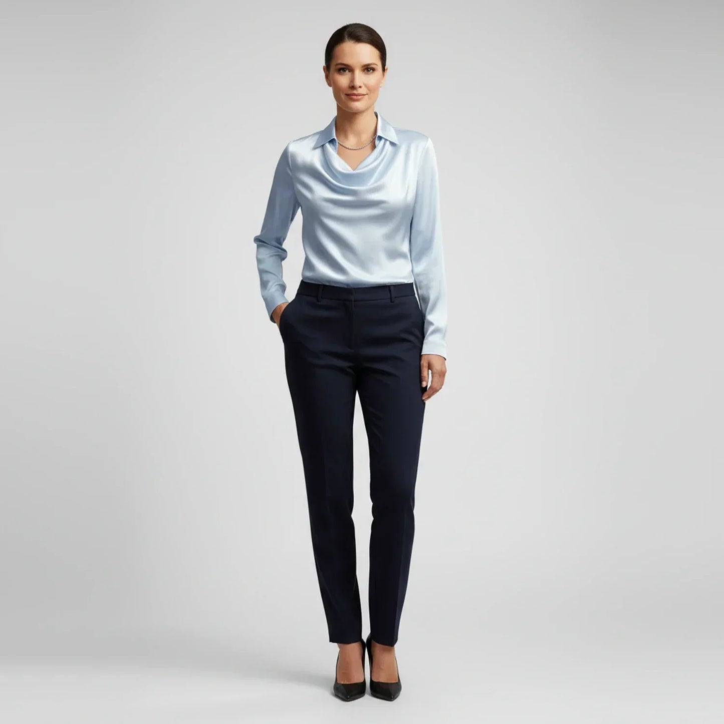 Elvienne | Women’s Cowl Neck Collared Blouse