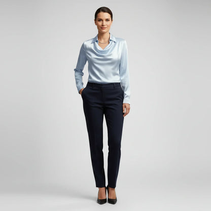 Elvienne | Women’s Cowl Neck Collared Blouse