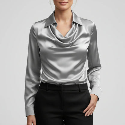 Elvienne | Women’s Cowl Neck Collared Blouse