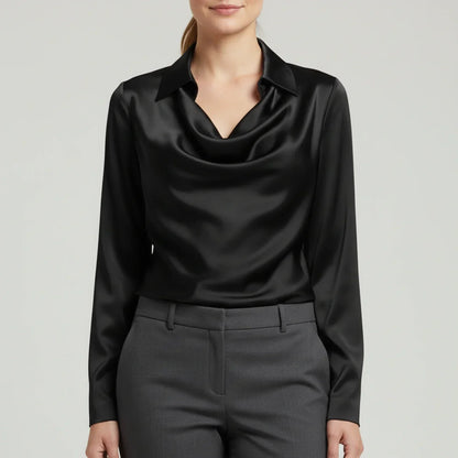 Elvienne | Women’s Cowl Neck Collared Blouse