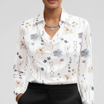 Elvienne | Women’s Cowl Neck Collared Blouse