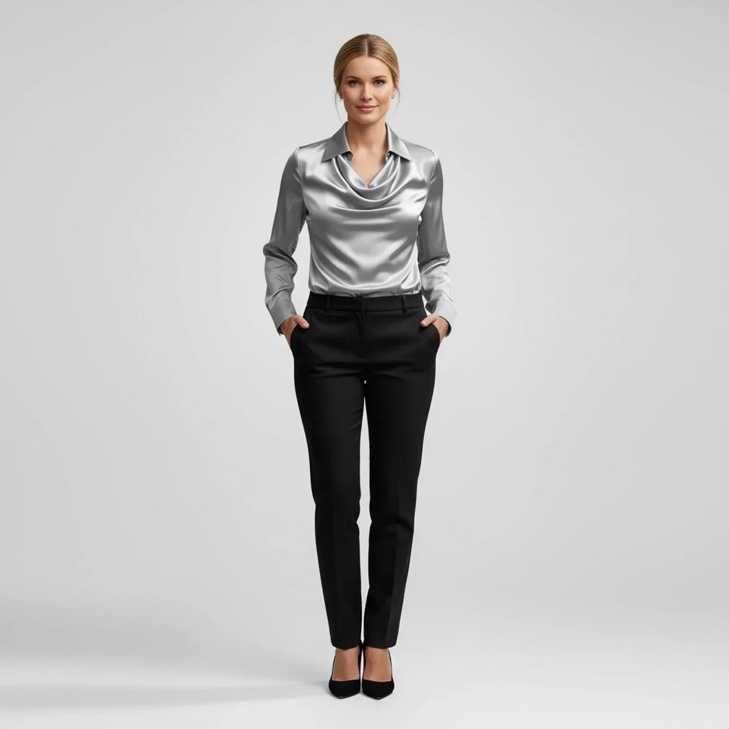 Elvienne | Women’s Cowl Neck Collared Blouse