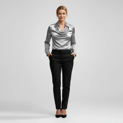 Elvienne | Women’s Cowl Neck Collared Blouse
