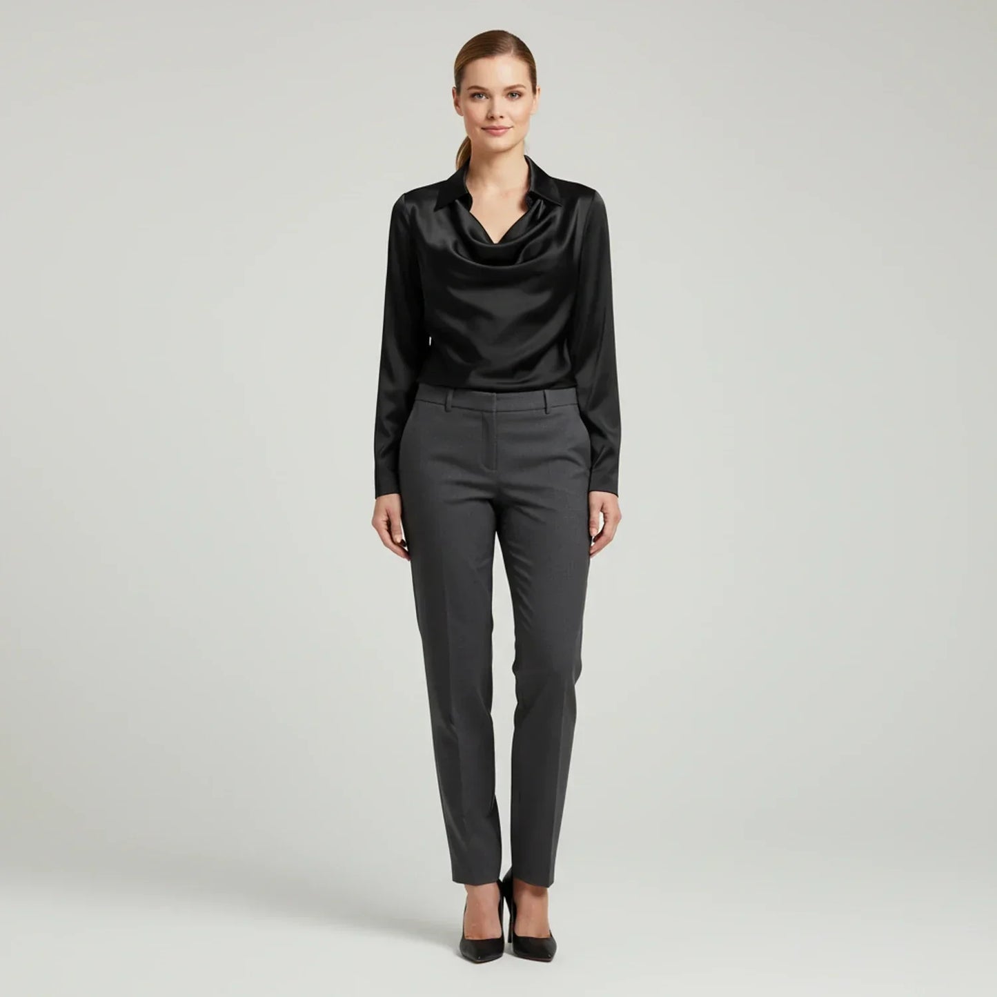 Elvienne | Women’s Cowl Neck Collared Blouse