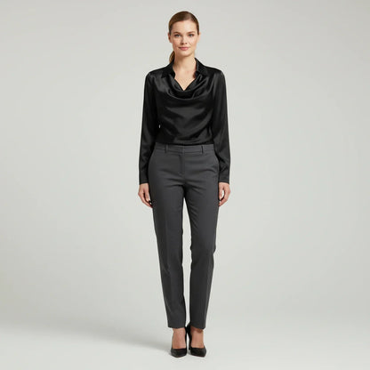 Elvienne | Women’s Cowl Neck Collared Blouse