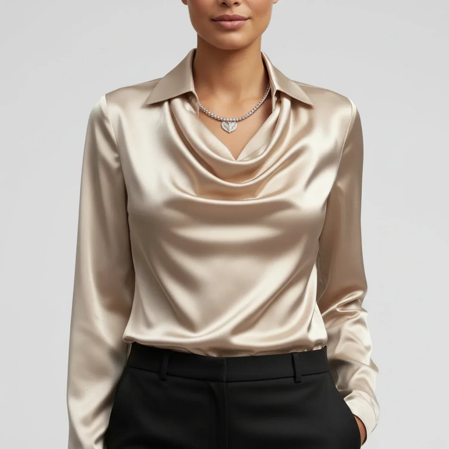 Elvienne | Women’s Cowl Neck Collared Blouse