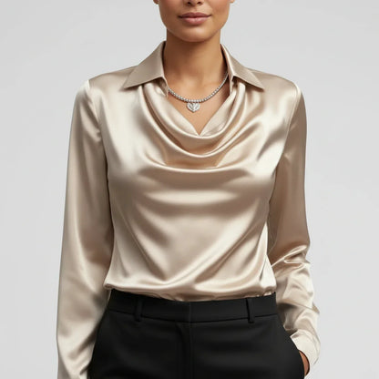 Elvienne | Women’s Cowl Neck Collared Blouse