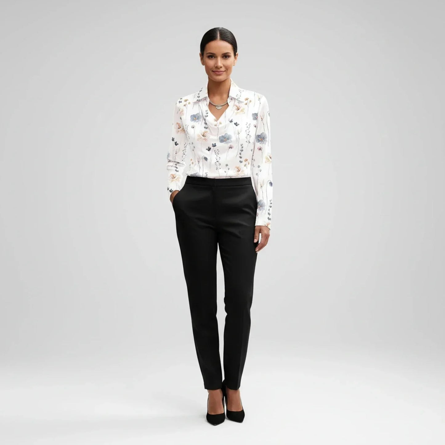 Elvienne | Women’s Cowl Neck Collared Blouse