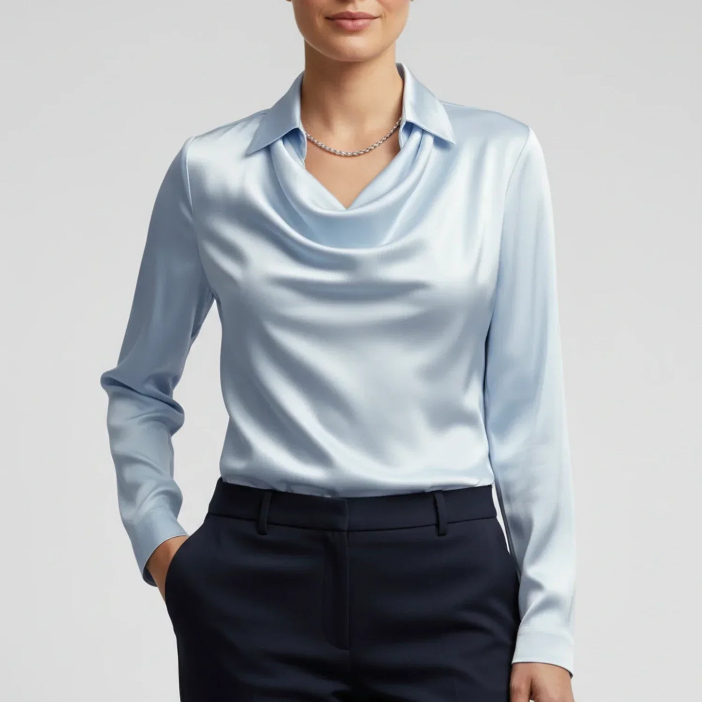 Elvienne | Women’s Cowl Neck Collared Blouse