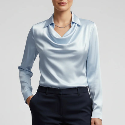 Elvienne | Women’s Cowl Neck Collared Blouse