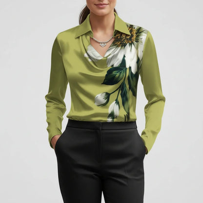 Elvienne | Women’s Cowl Neck Collared Blouse