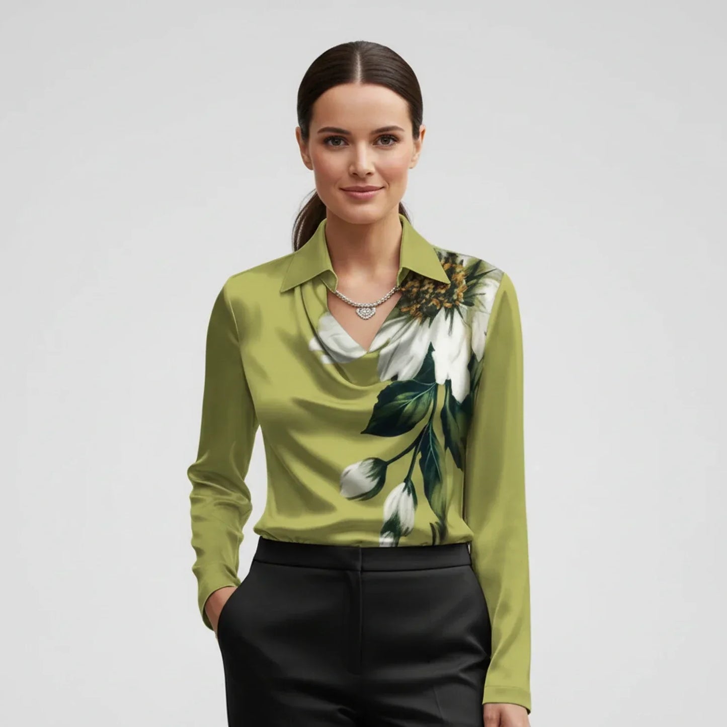 Elvienne | Women’s Cowl Neck Collared Blouse