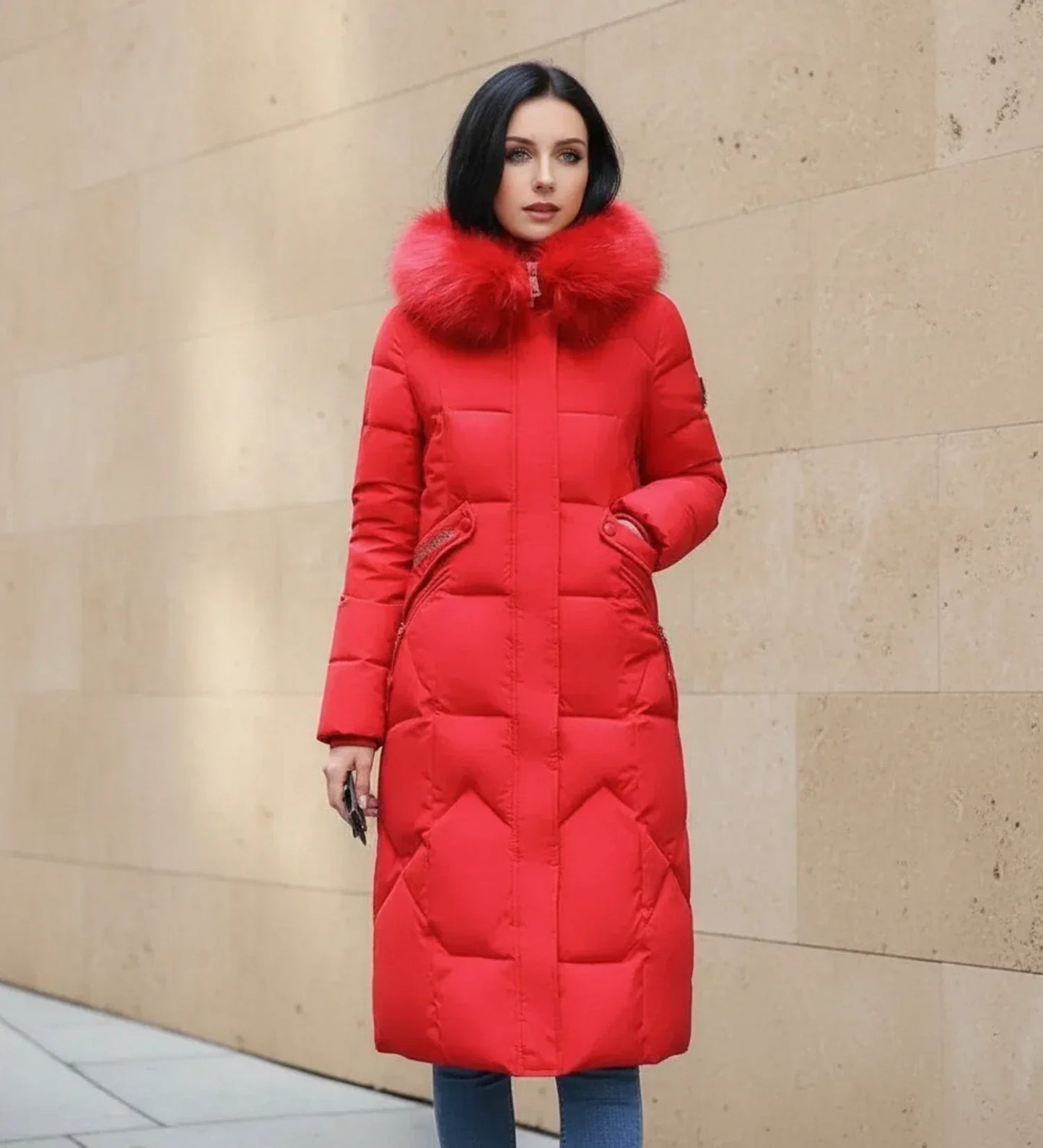 Shemia | Women’s Hooded Longline Faux Fur Trim Puffer Coat