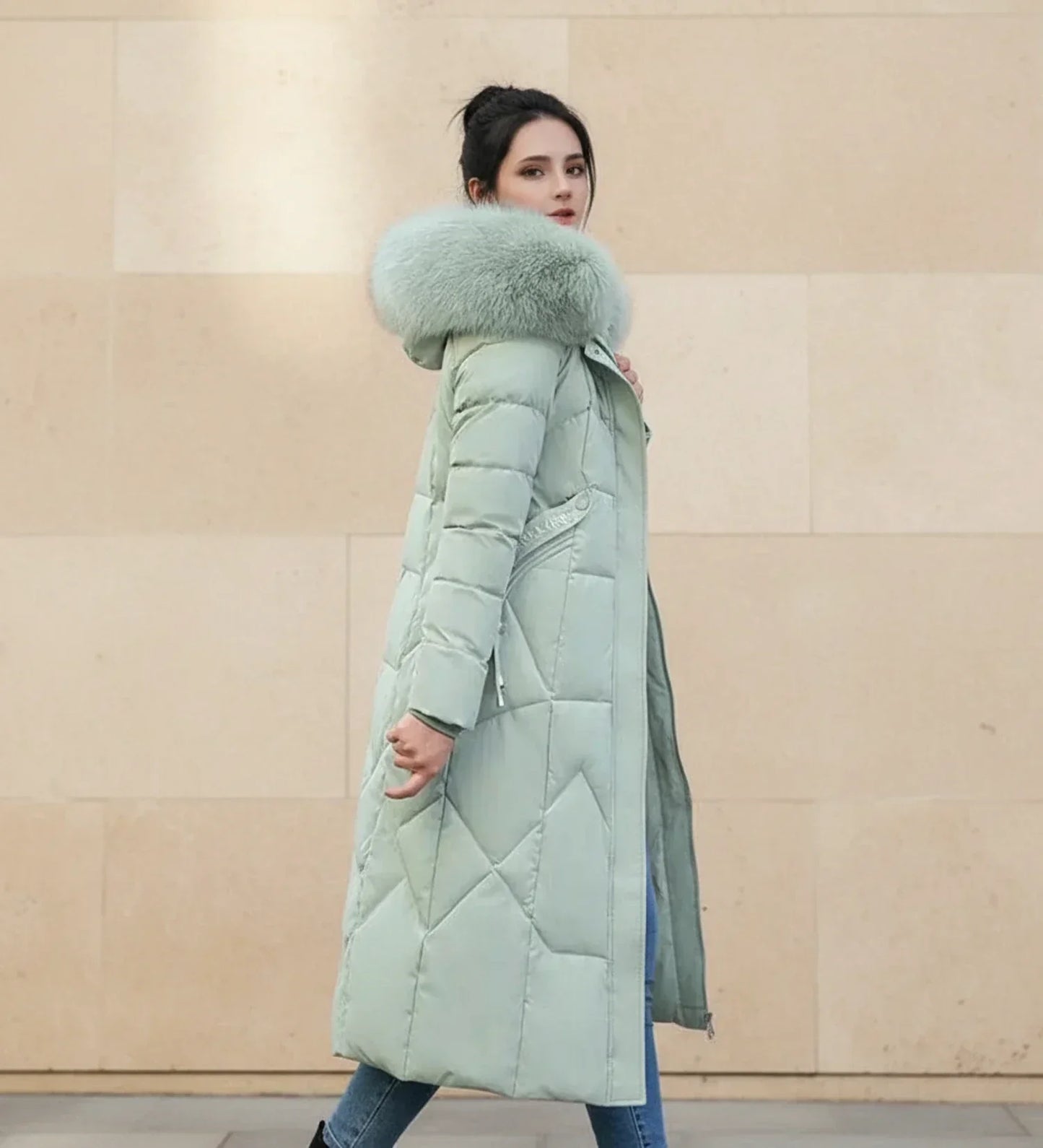 Shemia | Women’s Hooded Longline Faux Fur Trim Puffer Coat