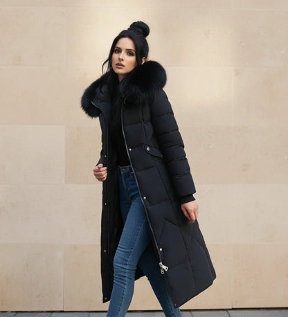 Shemia | Women’s Hooded Longline Faux Fur Trim Puffer Coat