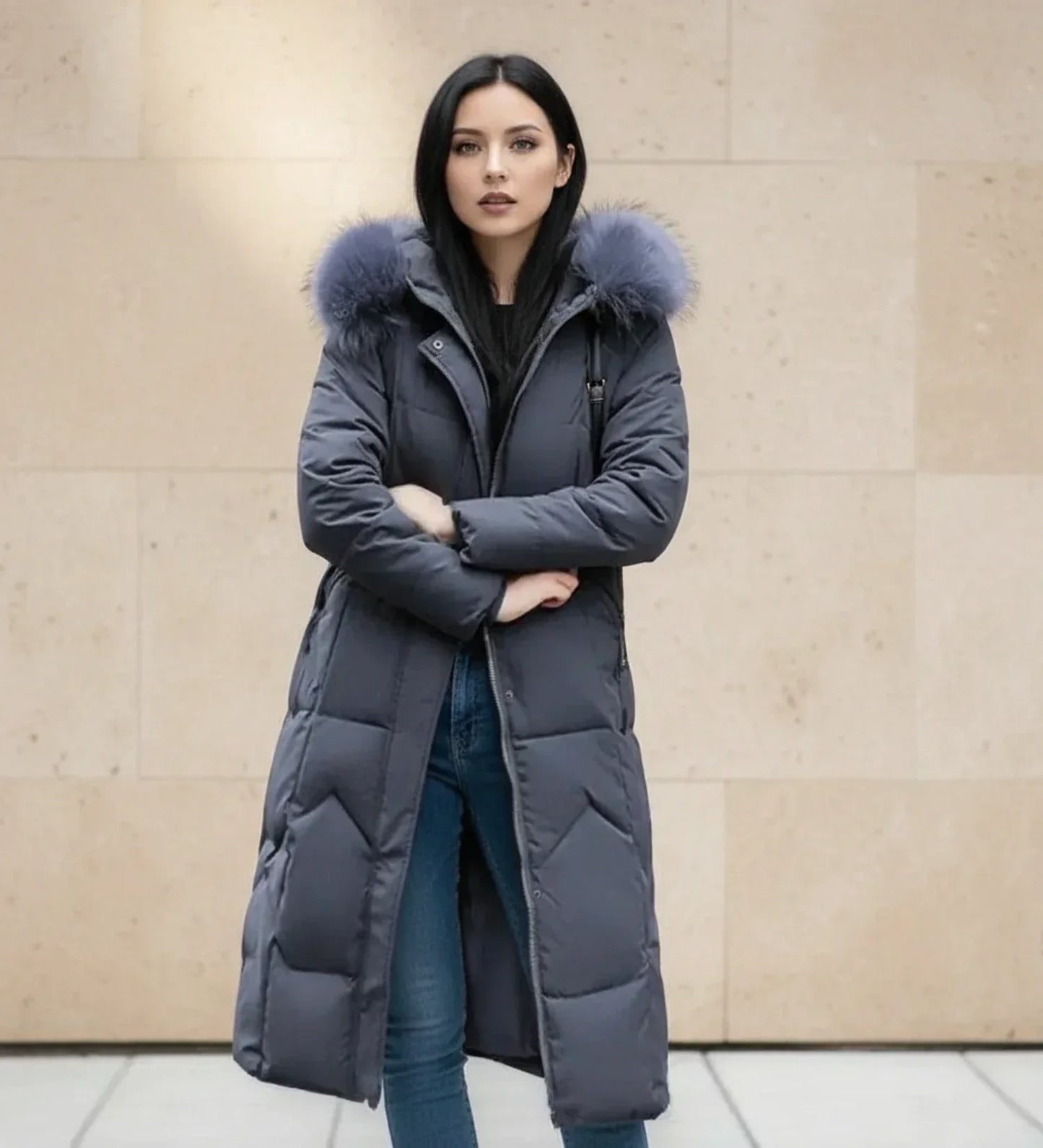 Shemia | Women’s Hooded Longline Faux Fur Trim Puffer Coat