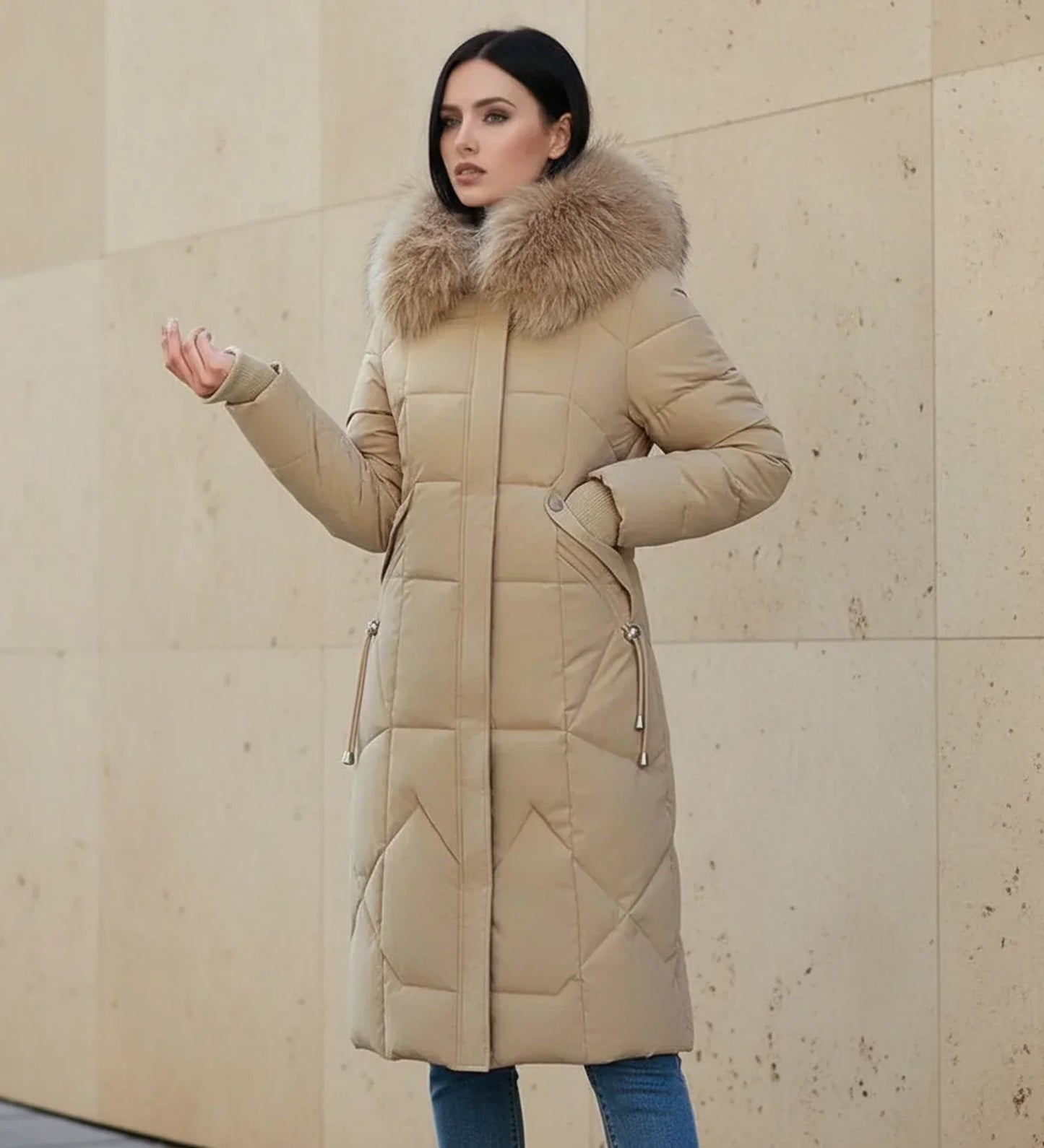 Shemia | Women’s Hooded Longline Faux Fur Trim Puffer Coat