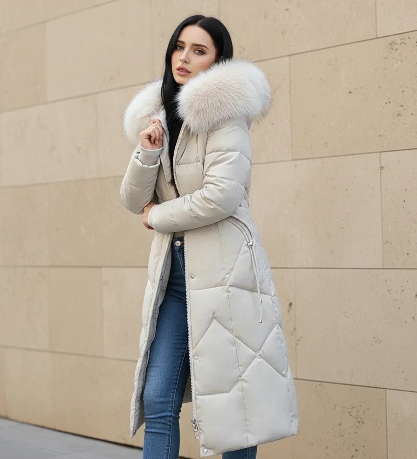 Shemia | Women’s Hooded Longline Faux Fur Trim Puffer Coat