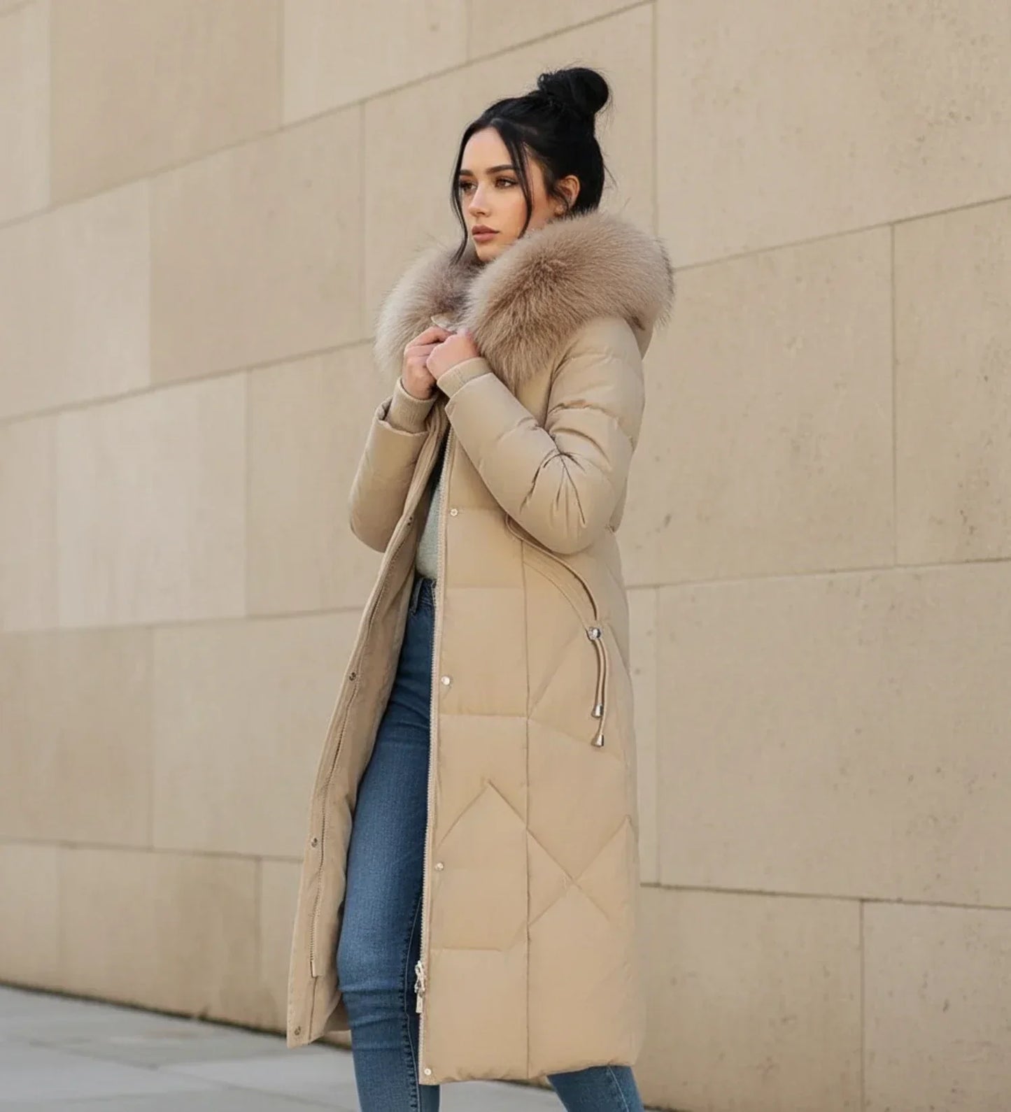 Shemia | Women’s Hooded Longline Faux Fur Trim Puffer Coat