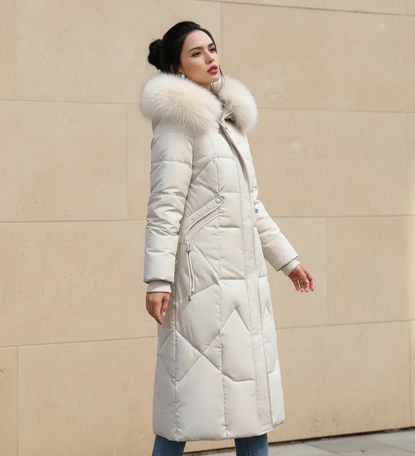 Shemia | Women’s Hooded Longline Faux Fur Trim Puffer Coat