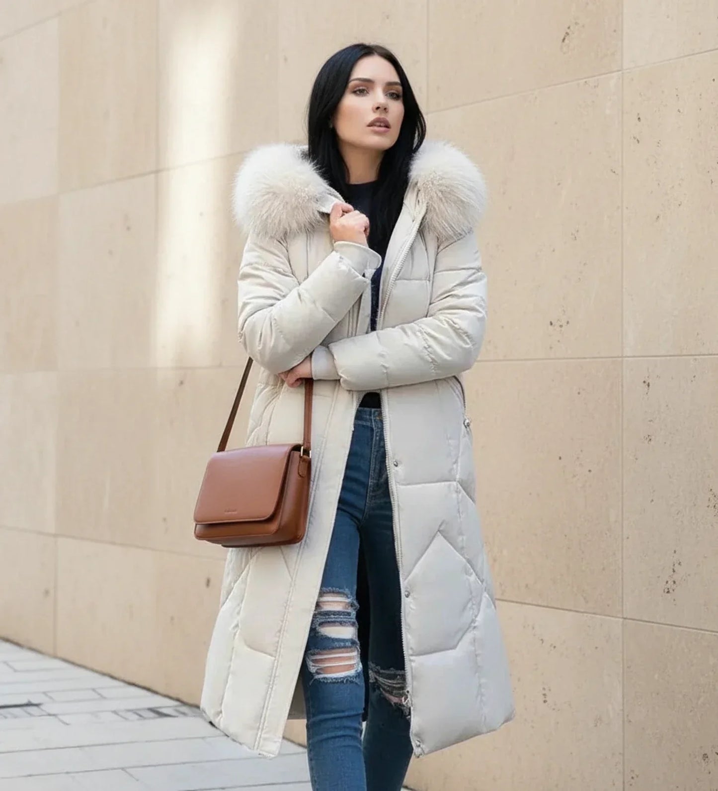 Shemia | Women’s Hooded Longline Faux Fur Trim Puffer Coat