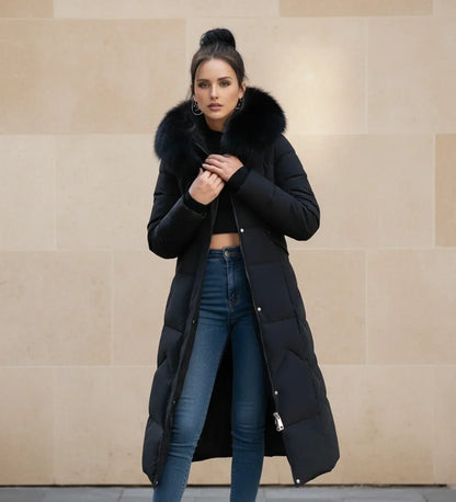 Shemia | Women’s Hooded Longline Faux Fur Trim Puffer Coat