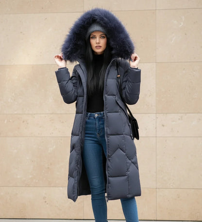 Shemia | Women’s Hooded Longline Faux Fur Trim Puffer Coat