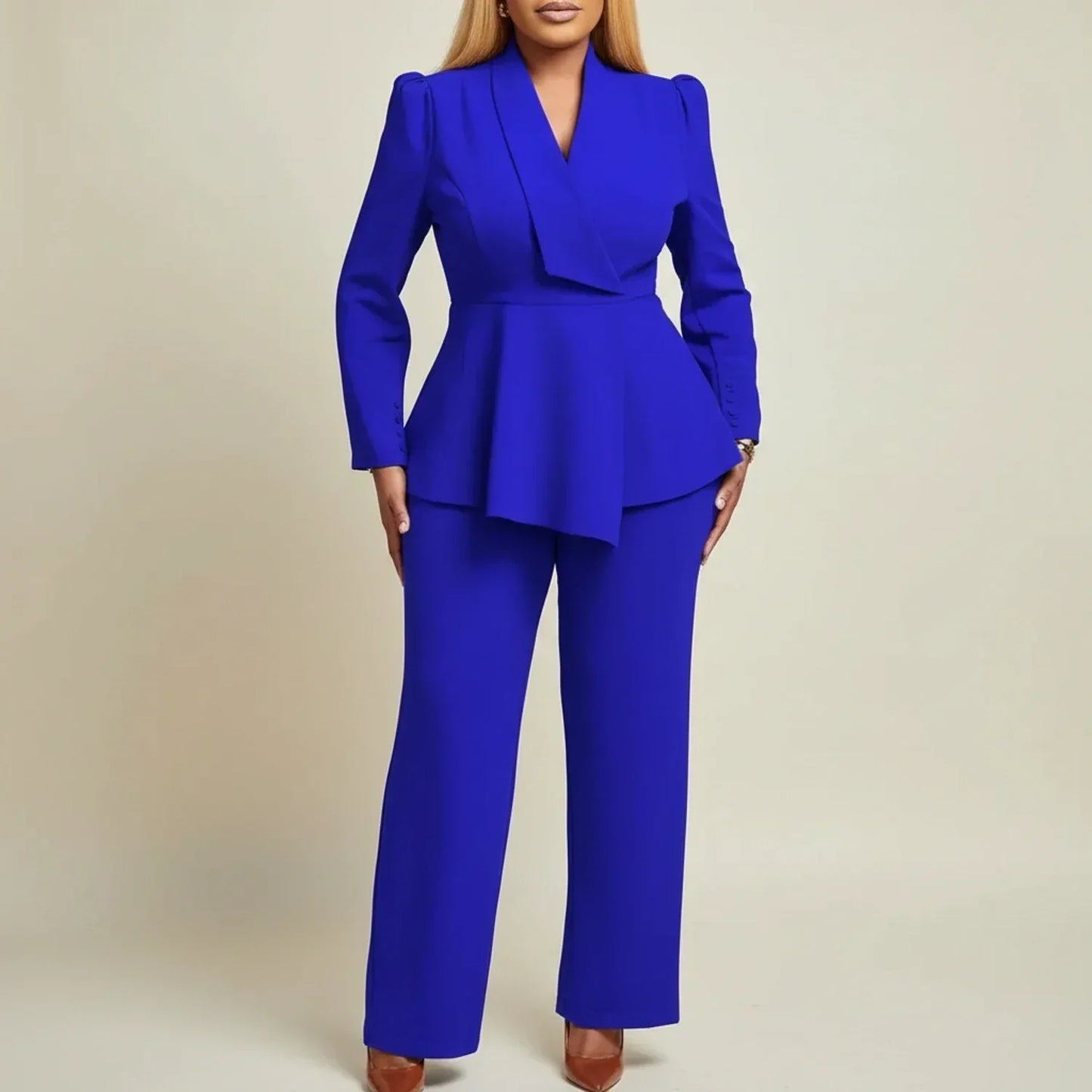 Serrie | Women’s Peplum Blazer Wide-Leg Pant Suit