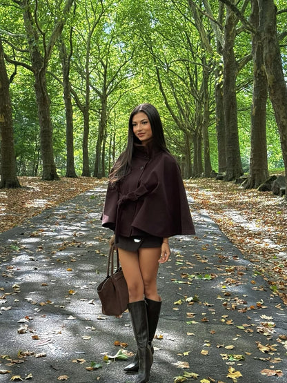 Oona | Women’s High Neck Belted Cape Jacket