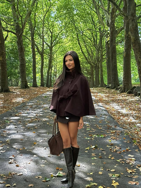 Oona | Women’s High Neck Belted Cape Jacket