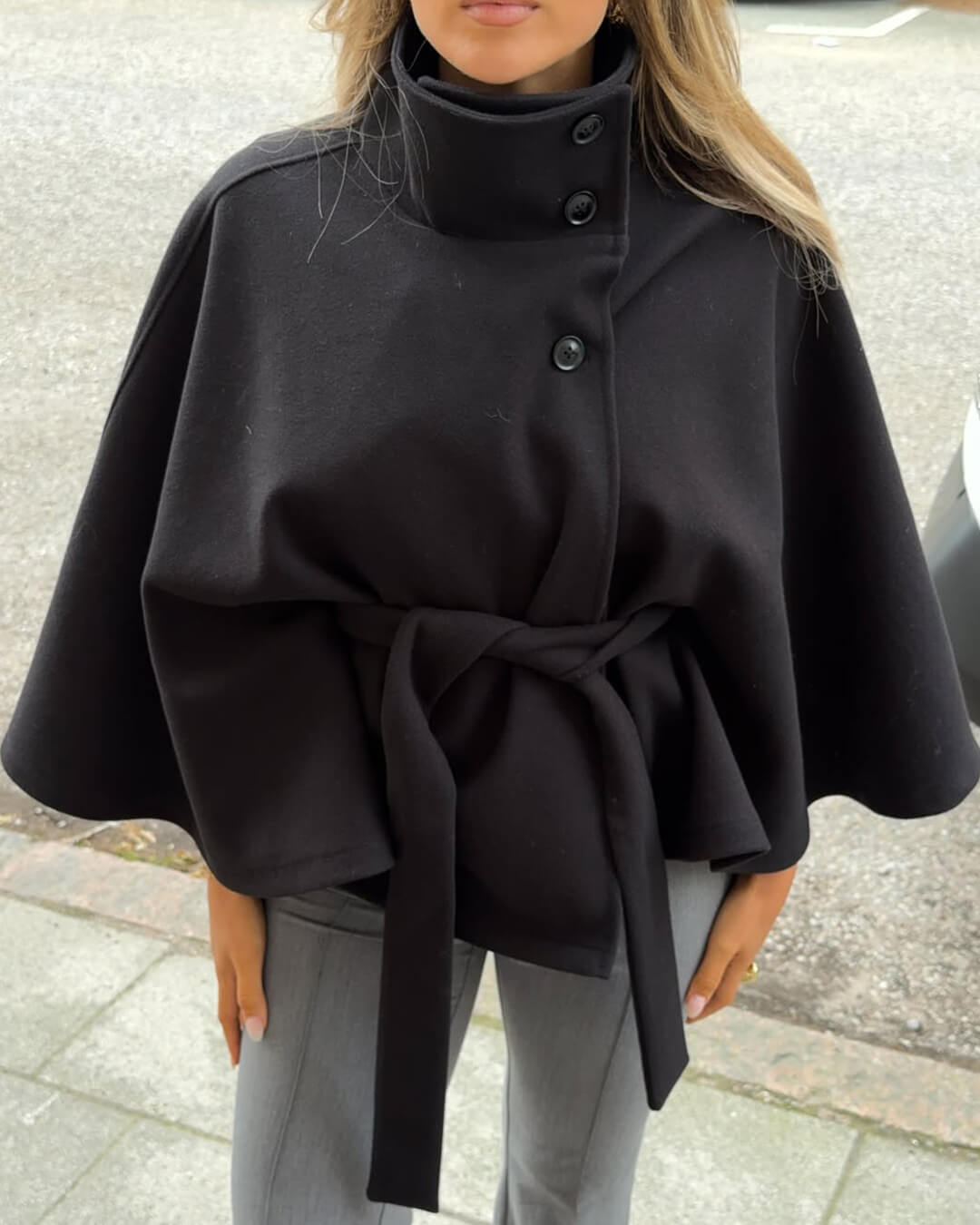 Oona | Women’s High Neck Belted Cape Jacket