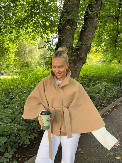 Oona | Women’s High Neck Belted Cape Jacket