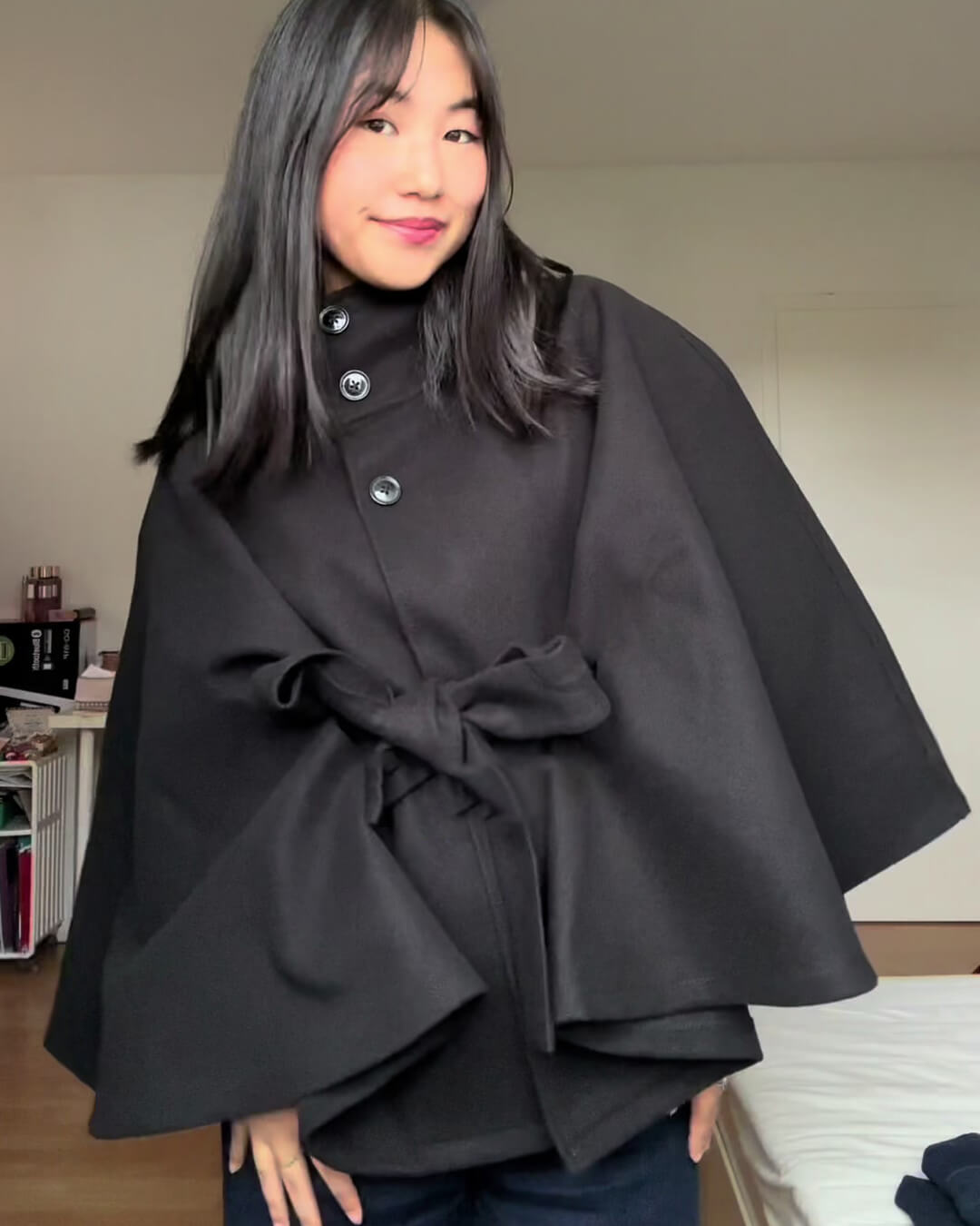 Oona | Women’s High Neck Belted Cape Jacket