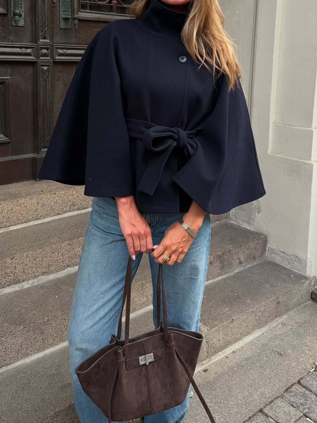 Oona | Women’s High Neck Belted Cape Jacket