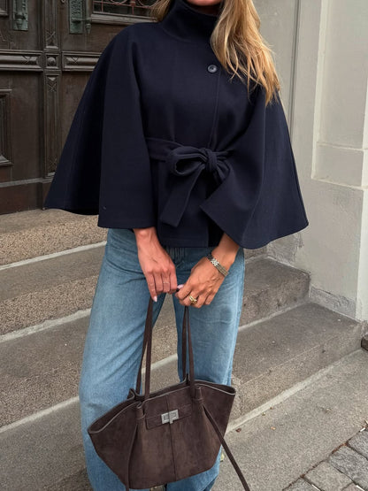 Oona | Women’s High Neck Belted Cape Jacket